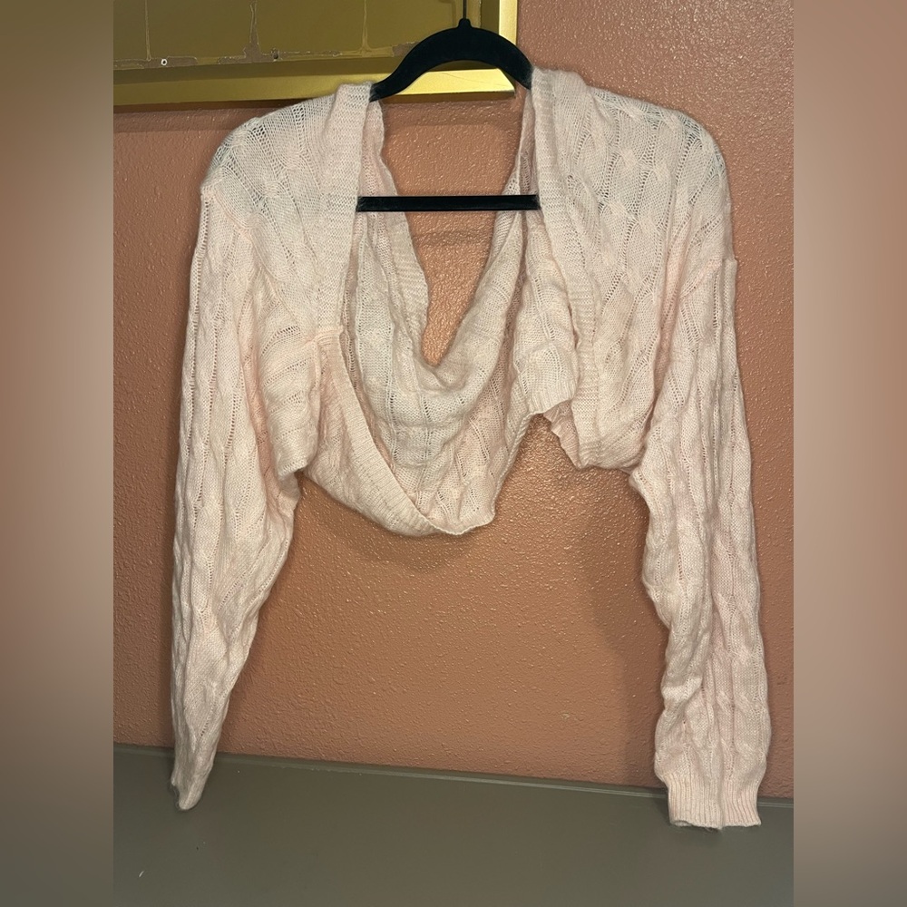 SHEIN Pale Pink Cable Knit Cropped Open-Front Shrug